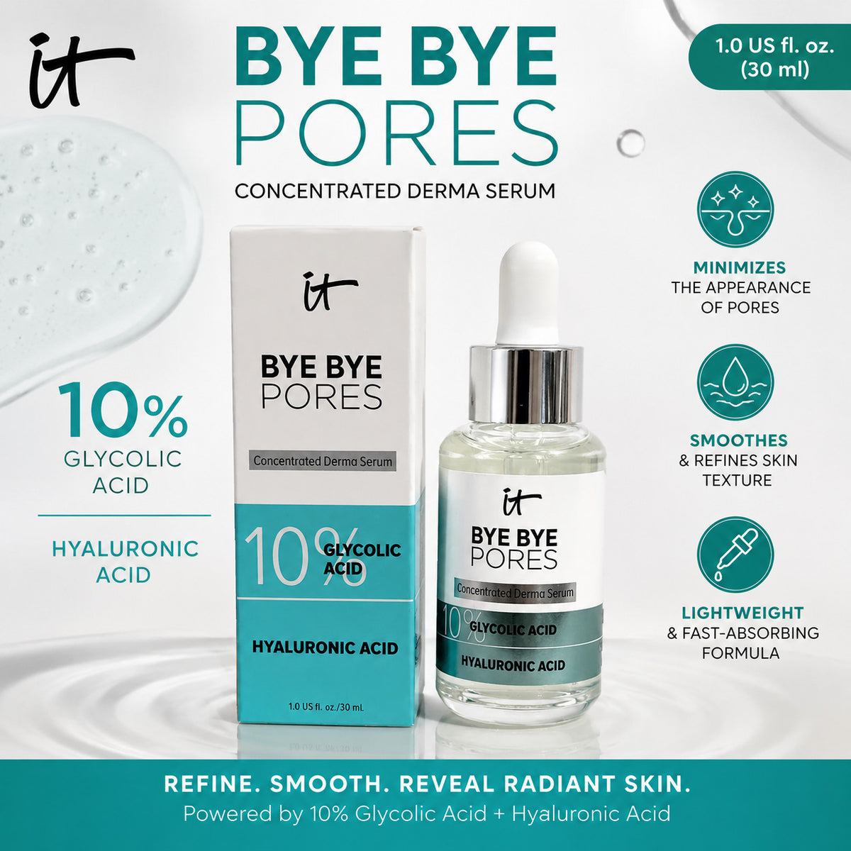 Glycolic Acid Face Serum for Pore Refinement and Brightening - 1oz