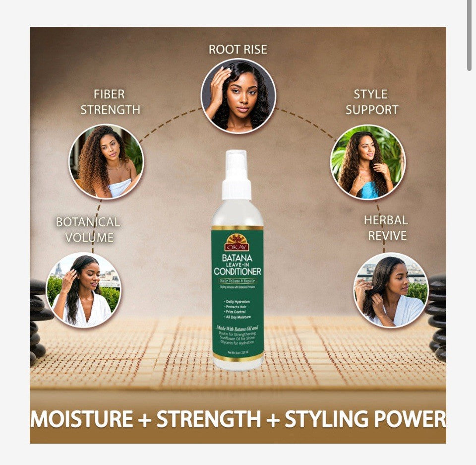 OKAY Batana Leave-In Hair Detangler Spray - Hydrating & Smoothing 8 oz