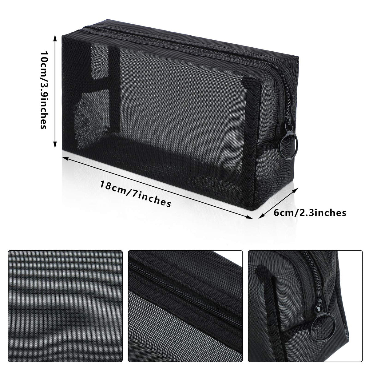 Mesh Makeup Bags with Zipper - Lightweight Cosmetic Pouch Set, Black
