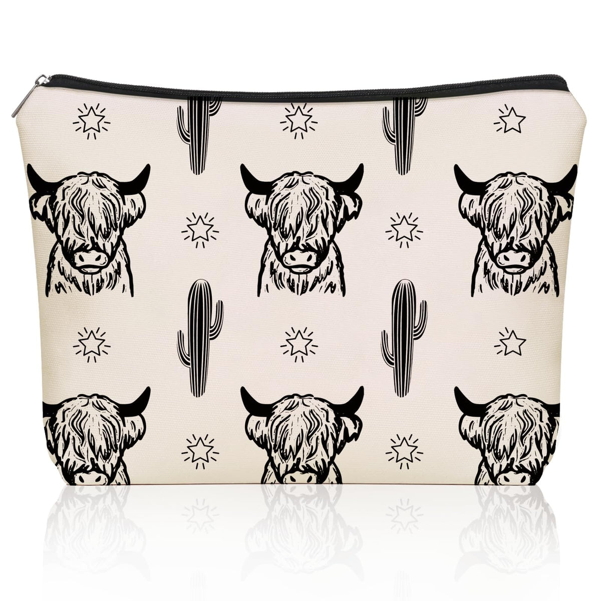 Western Highland Cow Makeup Bag - Waterproof Cosmetic Pouch for Travel & Gifts