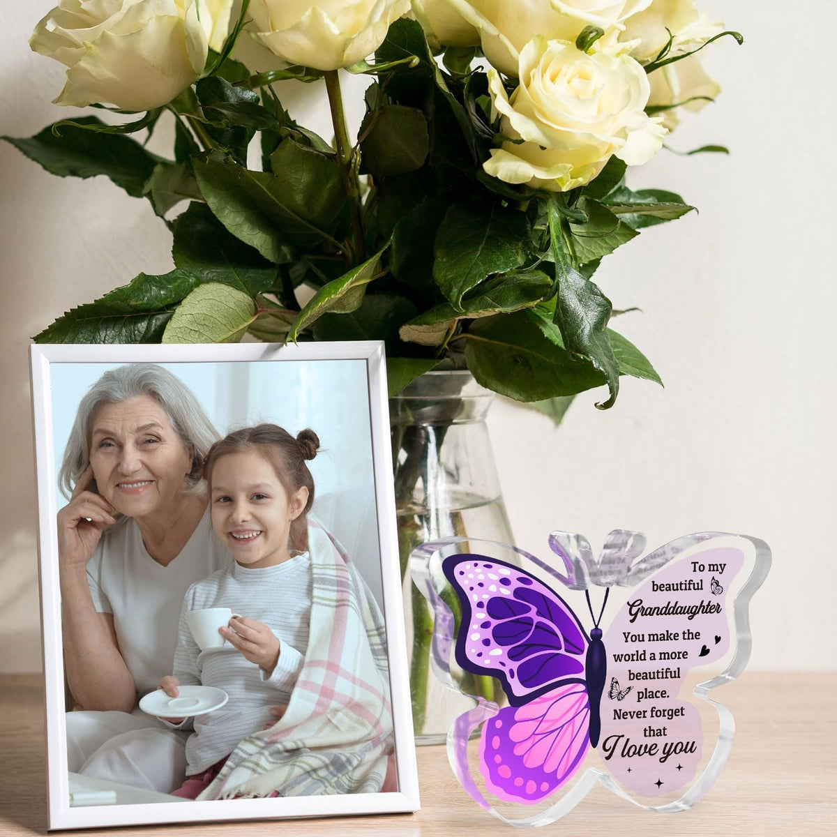 Butterfly-Shaped Acrylic Plaque Gift for Granddaughter - Home Decor & Paperweight