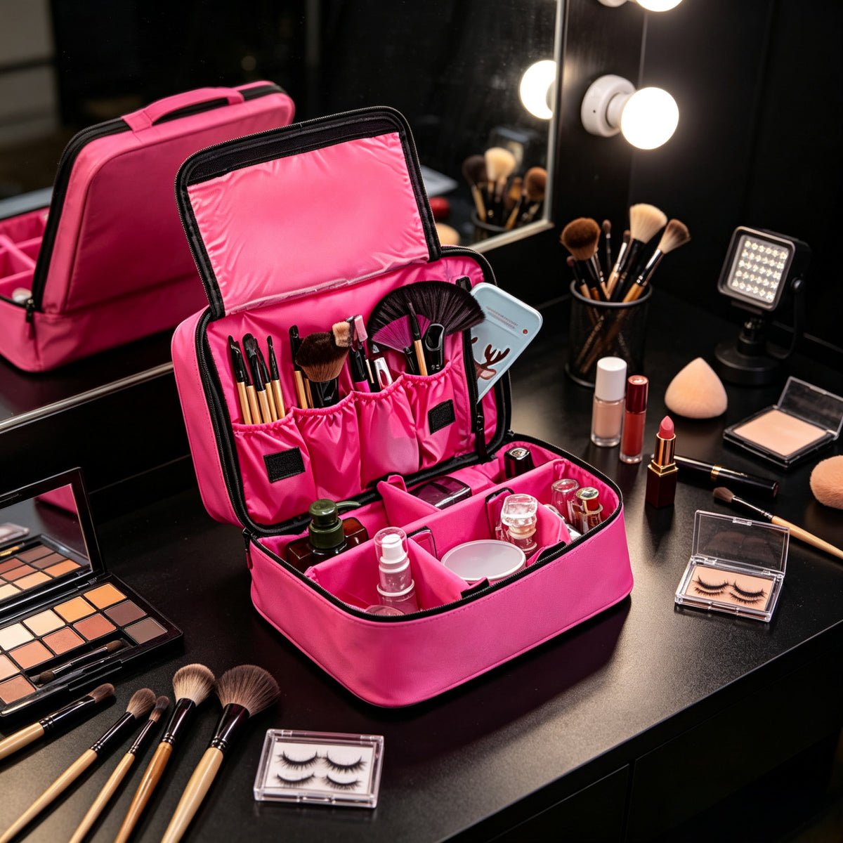 Large Waterproof Makeup Bag with Handle, Travel Cosmetics Organizer, Toiletries Kit