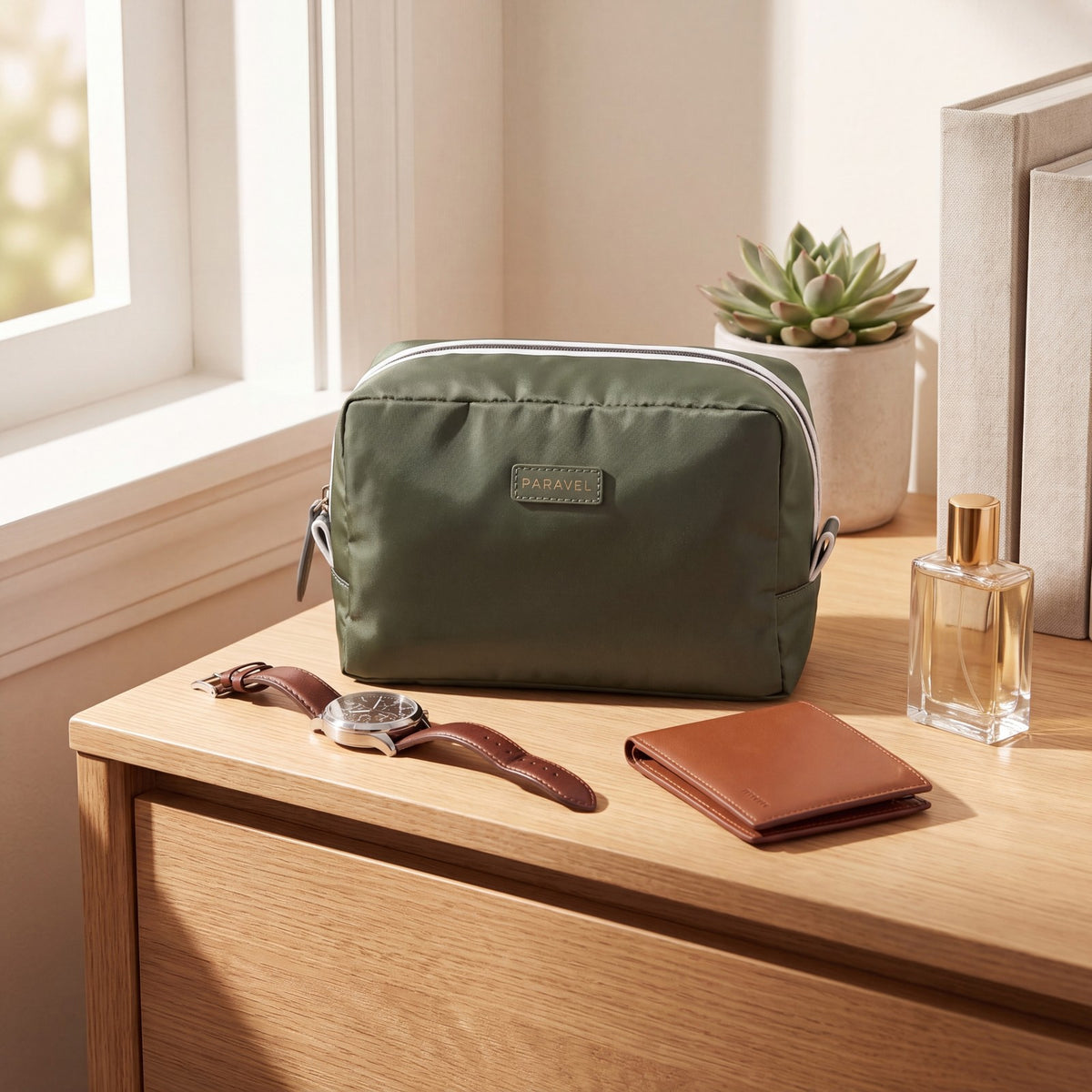 Travel Toiletry Bag Organizer - Safari Green Carry-On Case