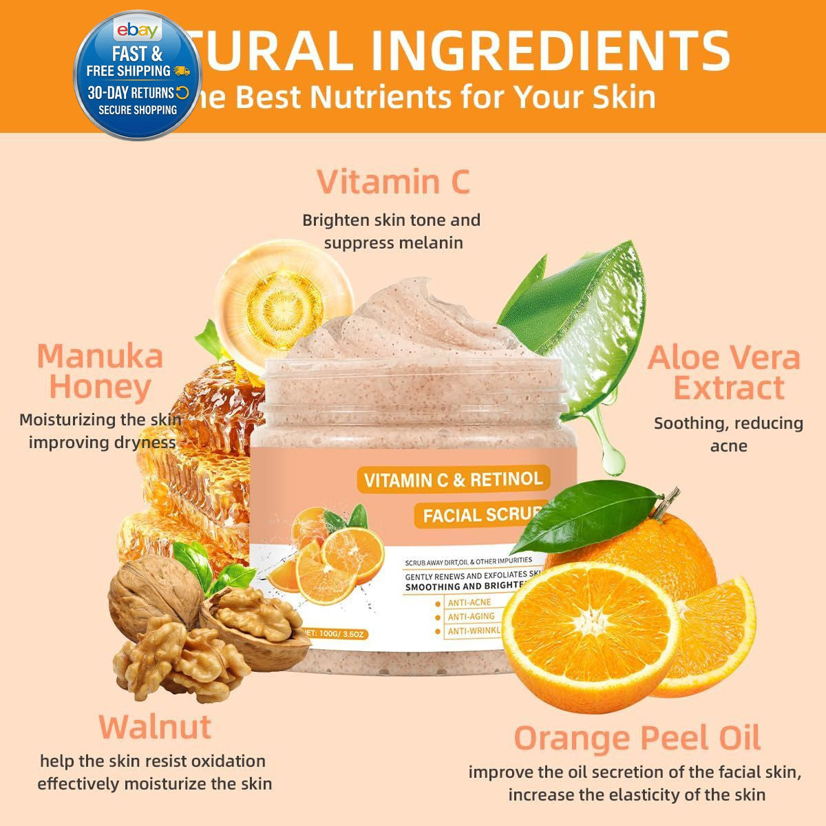 Vitamin C Face Scrub, Exfoliating Facial 3.53 Ounce (Pack of 1),