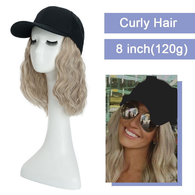 Baseball Cap with Hair Extensions - Wavy & Straight Human-Like Hairpiece