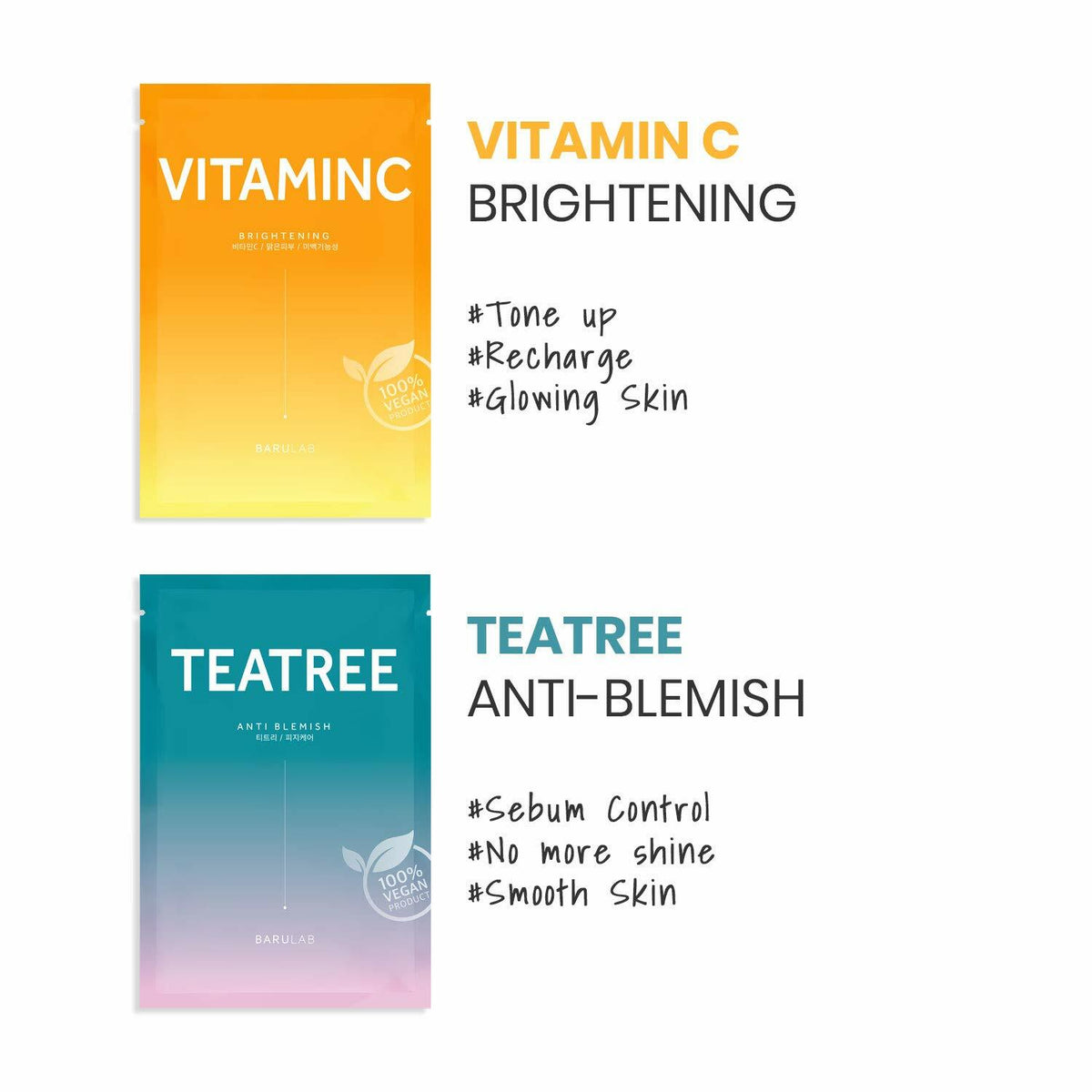 Barulab Vegan Sheet Masks Korean Facial Soothing Mask 10 Pack