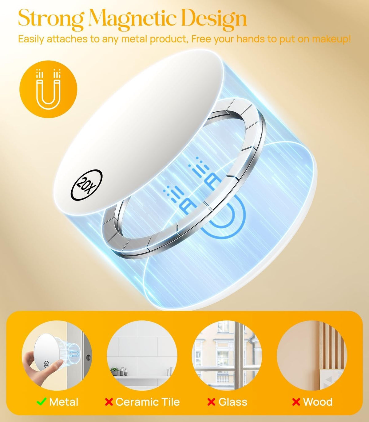 20X Magnifying Makeup Mirror with Magnetic Attachment - 3.5 Inch Portable Compact