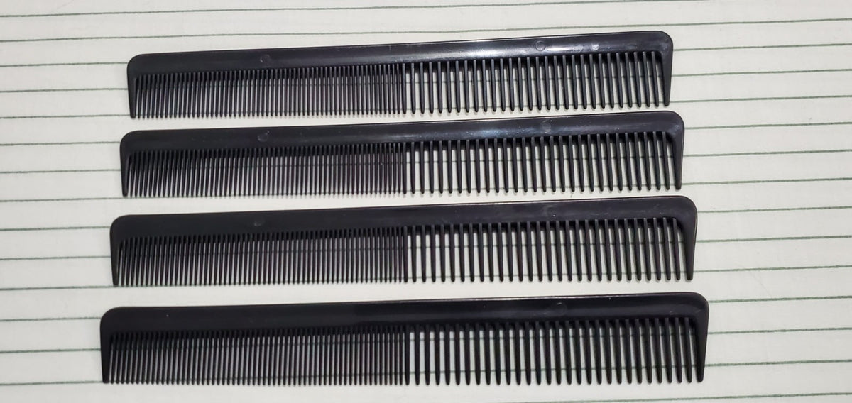 Vintage Unbreakable Barber Combs Set of 4 - 7 Inch Black Classic Hair Grooming Tools