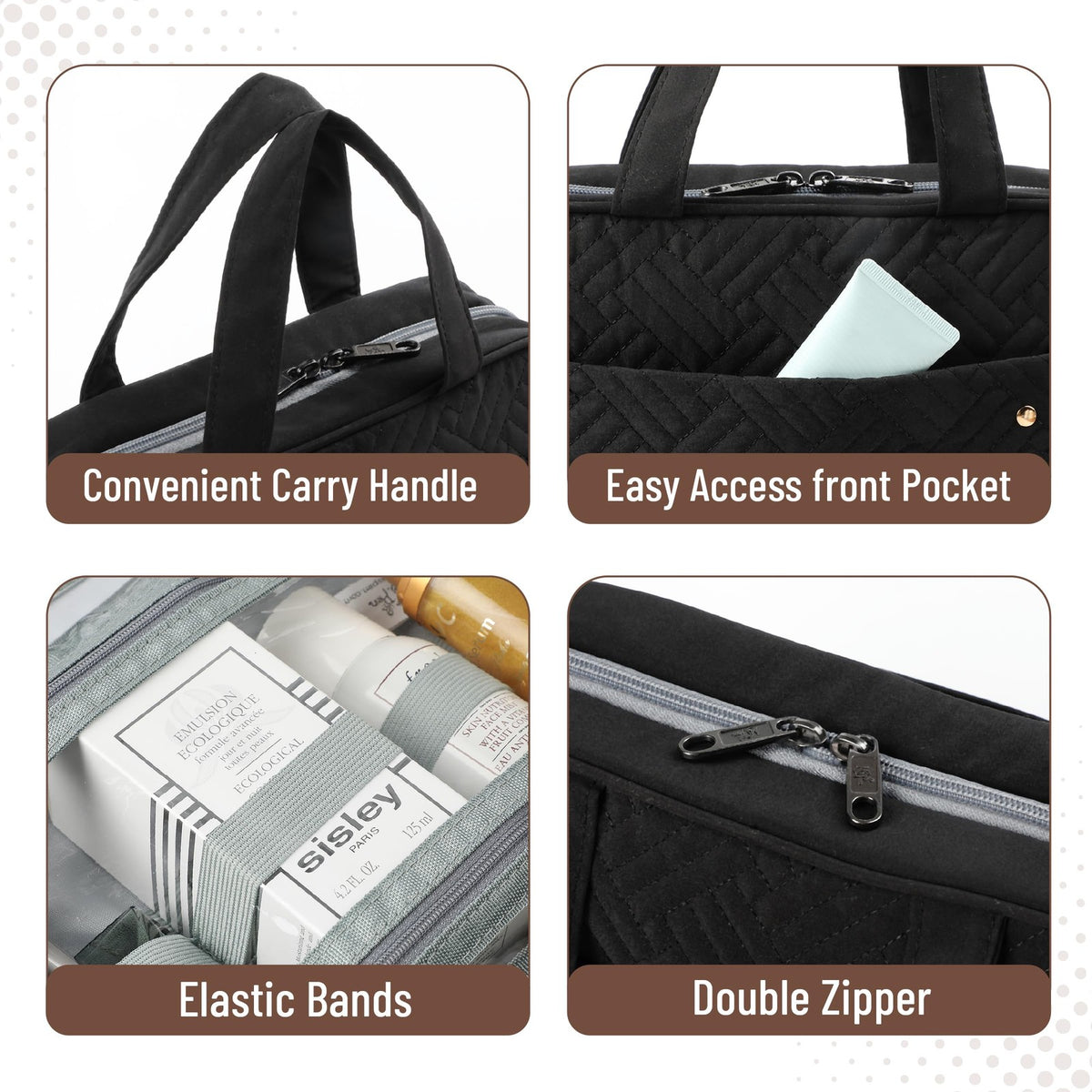 Travel Toiletry Bag Organizer with Hanging Hook and Water-Resistant Compartments