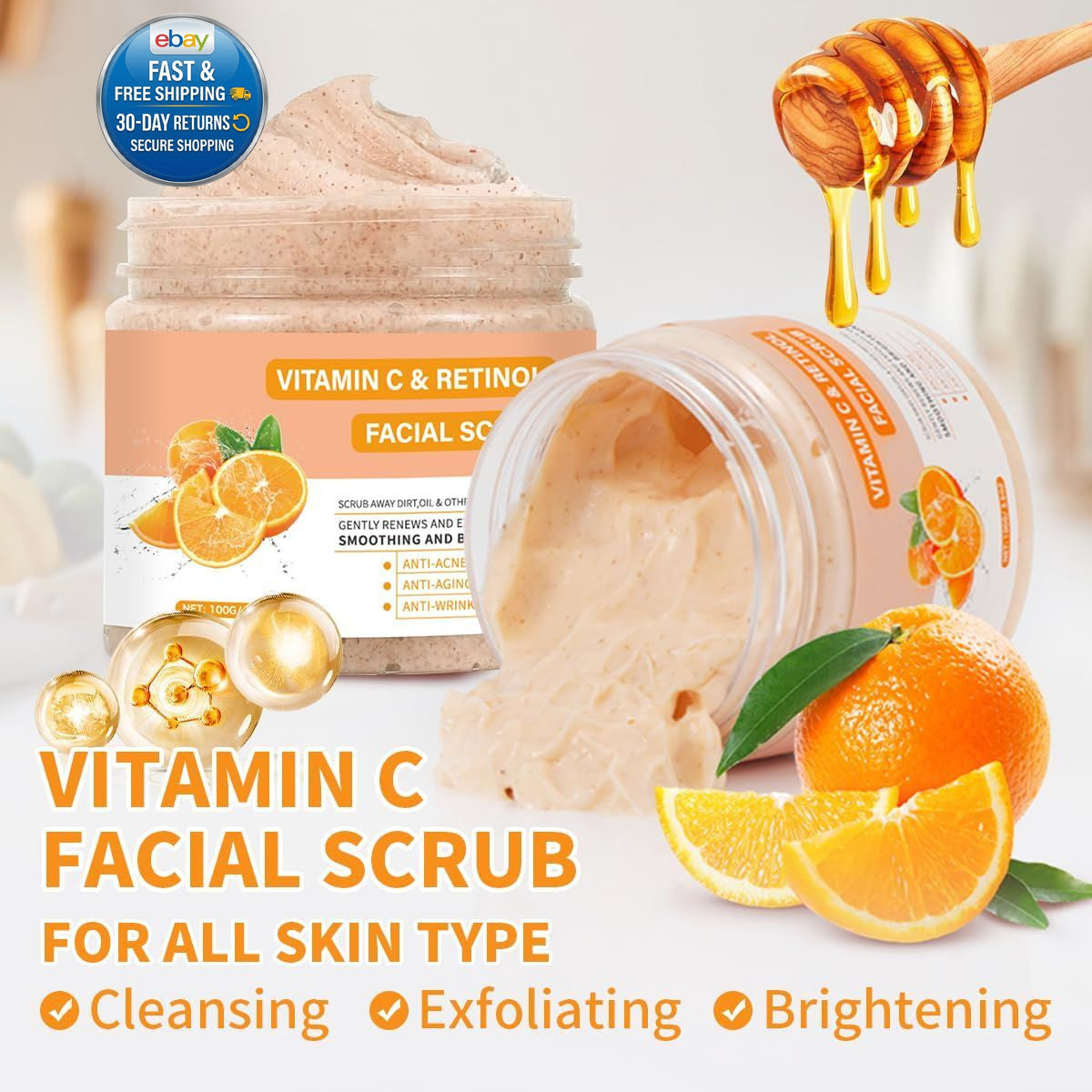 Vitamin C Face Scrub, Exfoliating Facial 3.53 Ounce (Pack of 1),