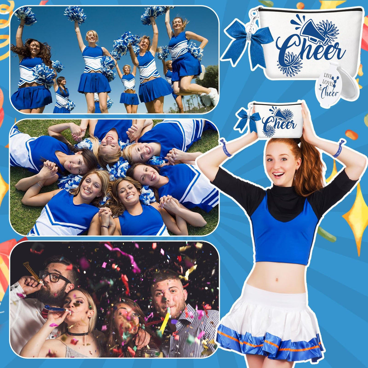 Cheerleader Gift Set with Makeup Bag Bracelets & Mirrors - Bulk 48 Pcs for Team Spirit
