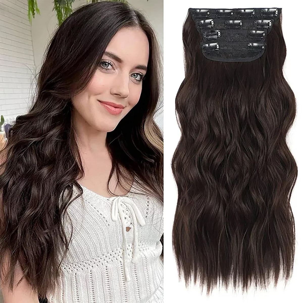4PCS Clip-In Wavy Hair Extensions Long Synthetic Weft - Natural Blonde to Brown