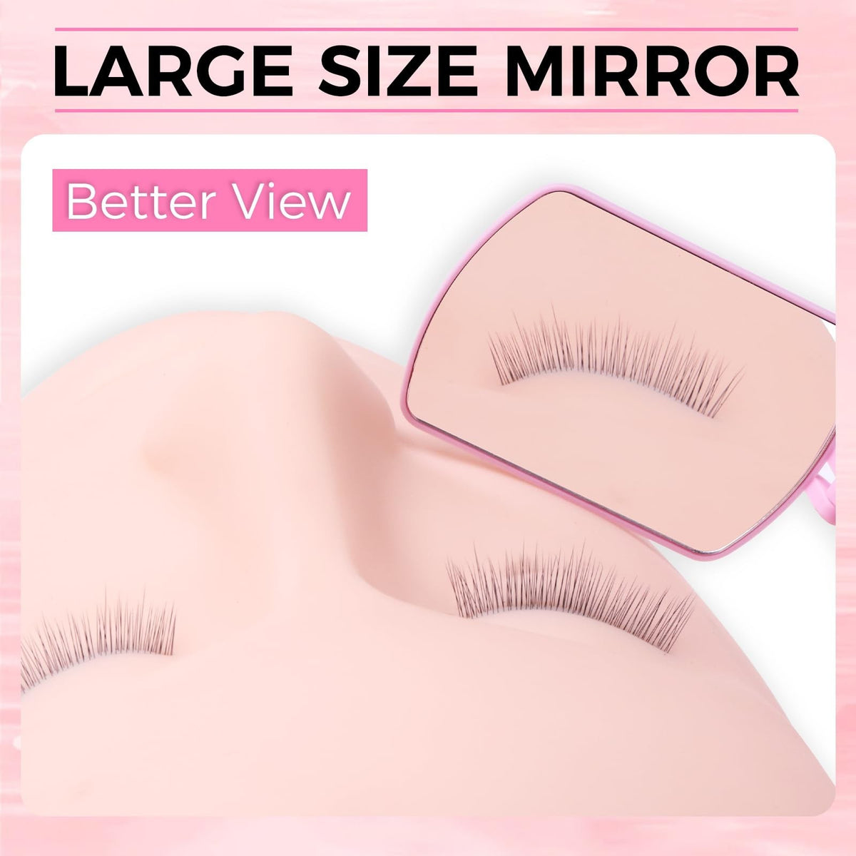 Large Folding Lash Mirror with 260° Rotation for Eyelash Extensions - Portable Pink Eyewear