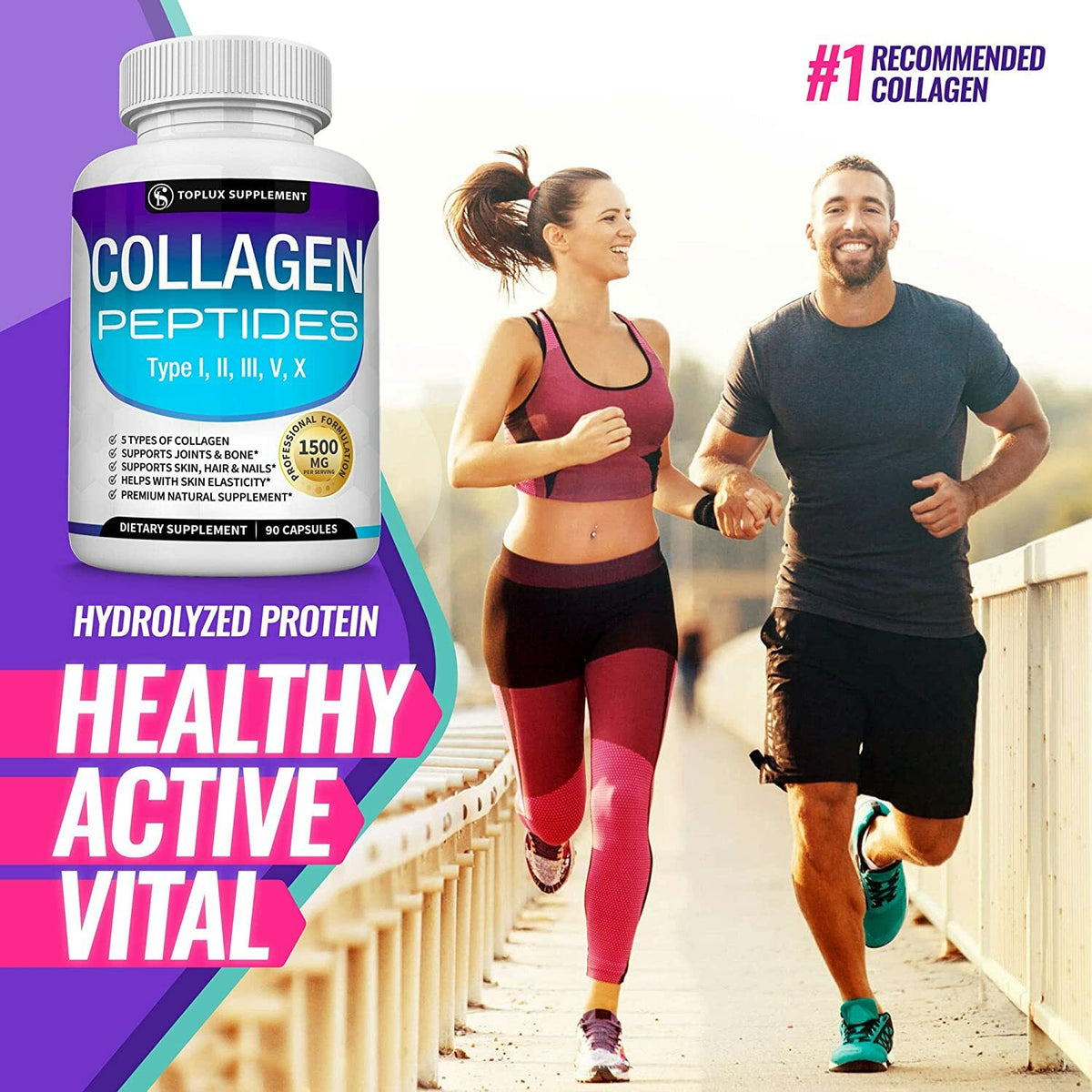 Collagen Peptides Supplement 1500MG Hydrolyzed Anti-Aging Capsules for Skin Hair Nails & Joints