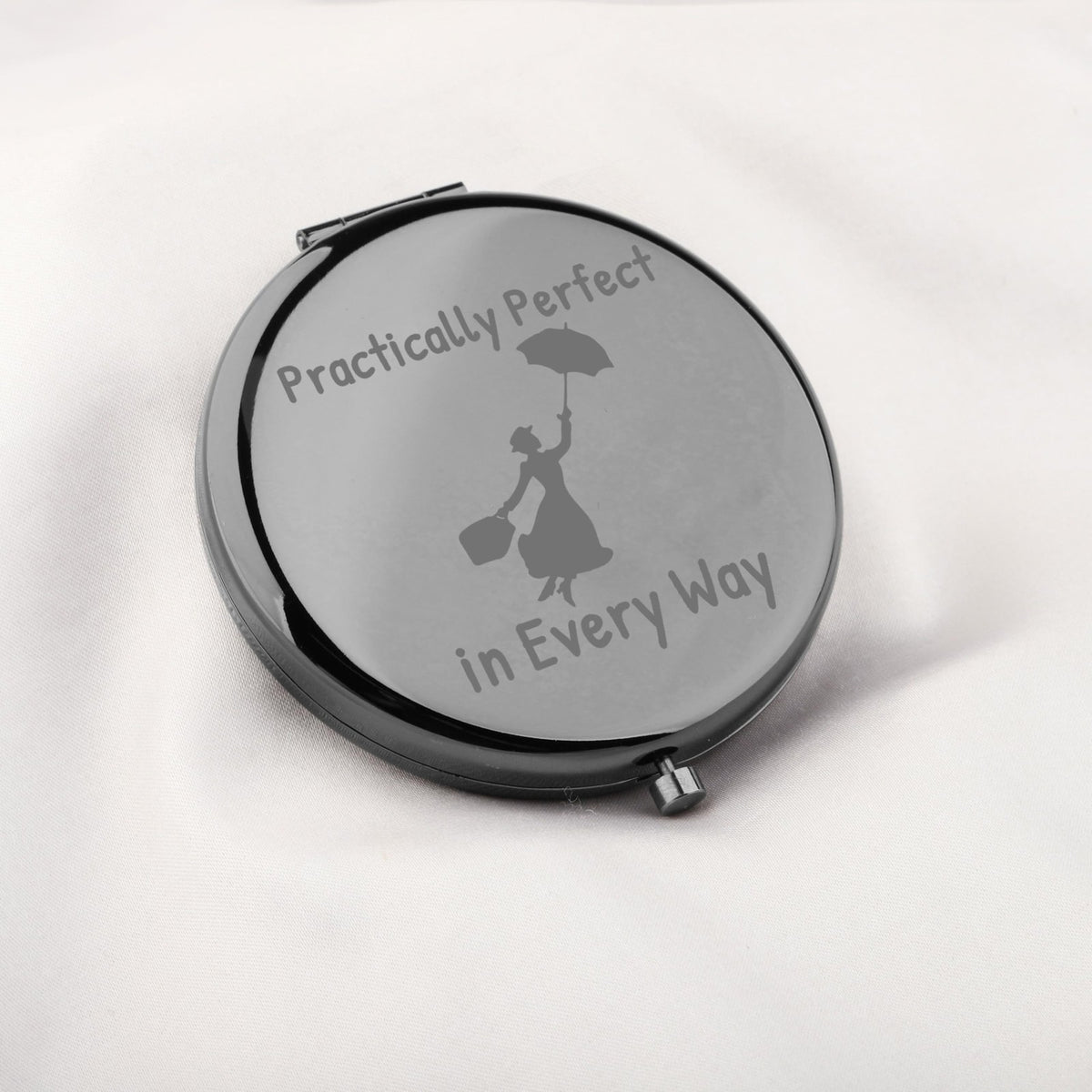 Practically Perfect in Every Way Movie Quote Makeup Mirror – 2.6 in Dual-Sided Magnifying Stainless Steel