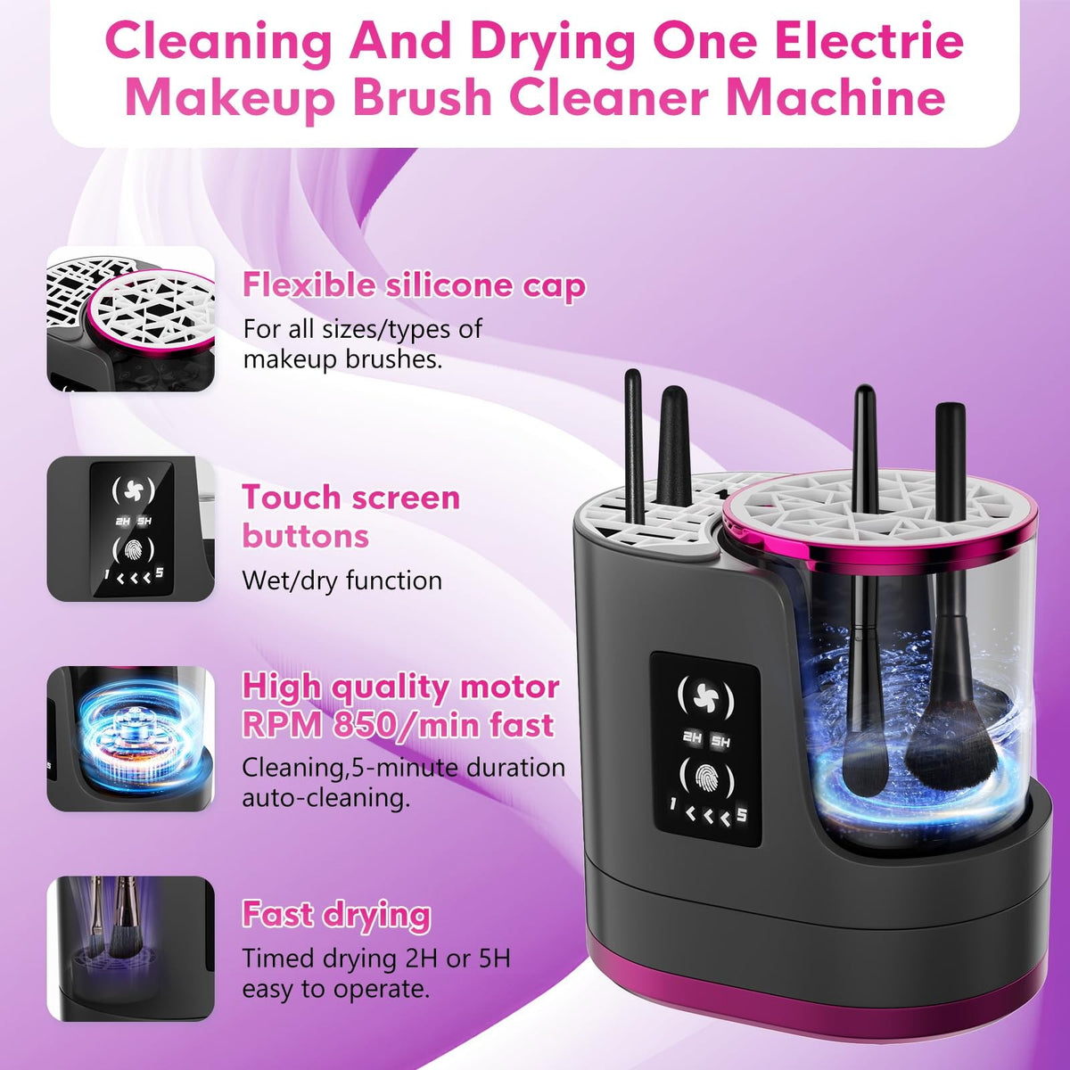 Electric Makeup Brush Cleaner with Drying Station, 3-in-1 Automatic Device