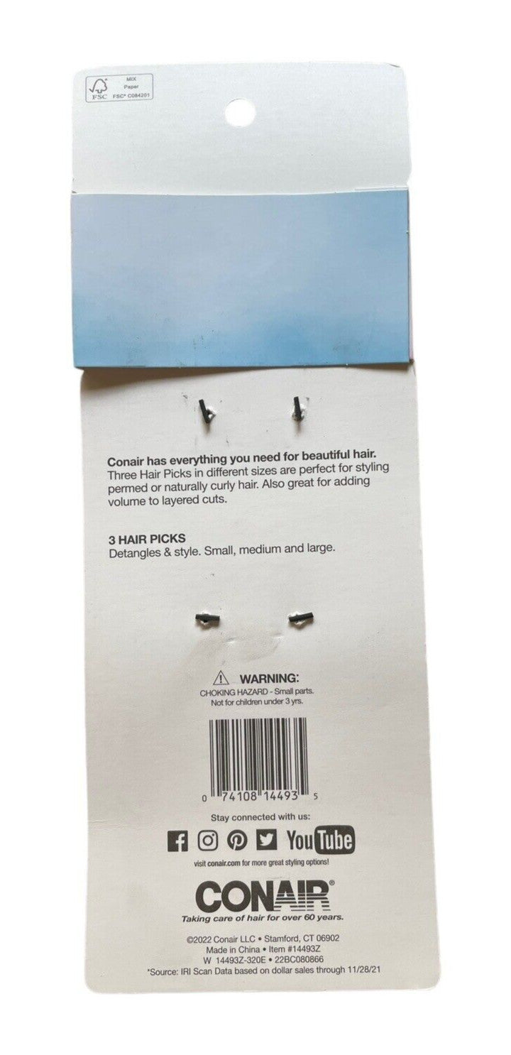 Lift & Define Hair Pick Combs - Assorted Colors - 3 Pack
