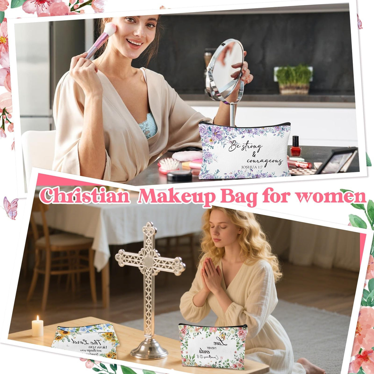 Christian Makeup Bag - Religious Cosmetic Organizer for Women, Travel Size