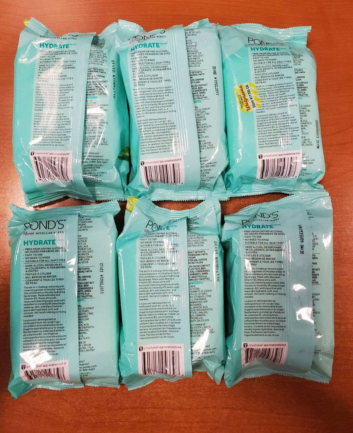 Pond's Vitamin Micellar Wipes Hydrate Aloe Vera – 6 Packs of 25