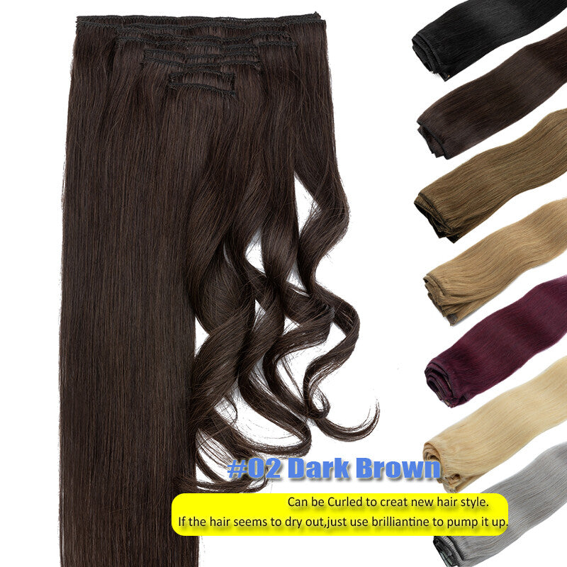 Thick Double Weft Clip-In Human Hair Extensions Full Head - Natural & Straight