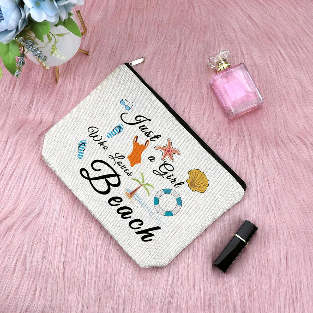Beach Travel Makeup Bag for Women - Vacation Themed Cosmetic Organizer