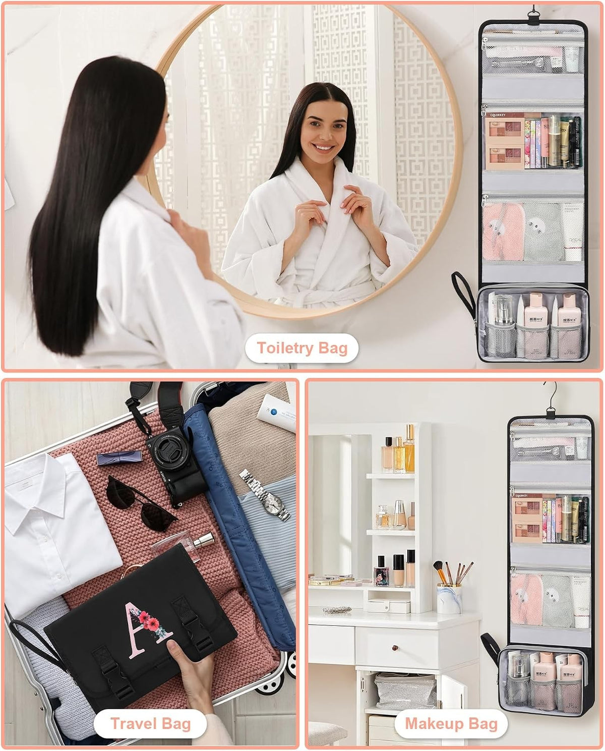 Large Capacity Hanging Toiletry Bag with Hook Travel Organizer