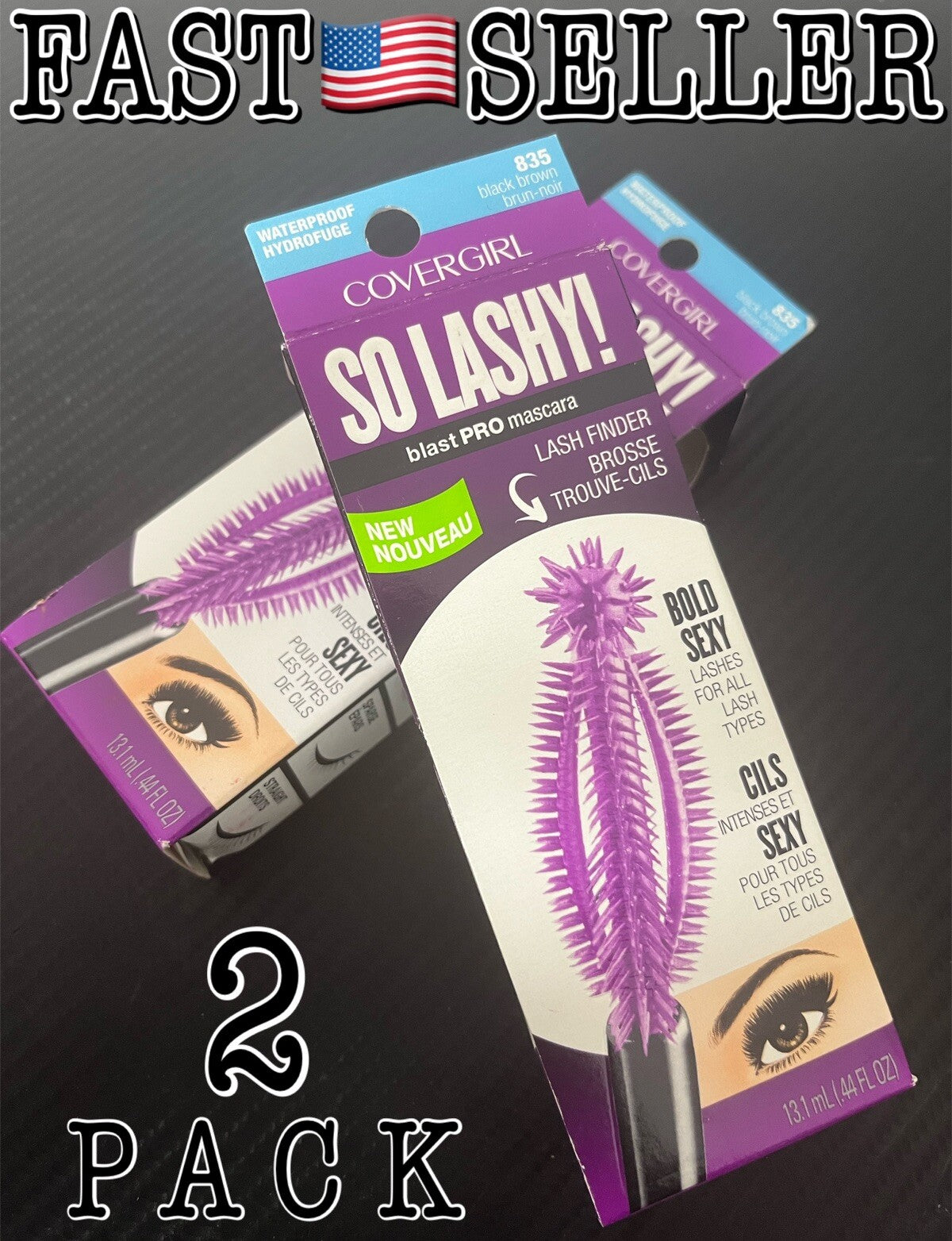 2-Pack Waterproof Mascara for Bold Lashes - Black Brown #835