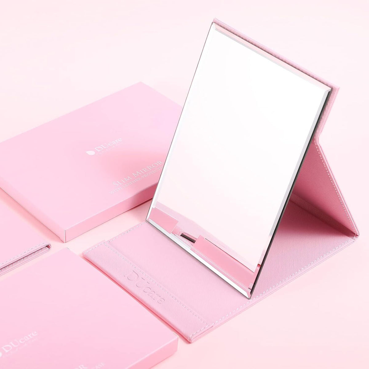 Portable Folding Vanity Mirror with Stand - Pink, Unbreakable, Travel-Ready