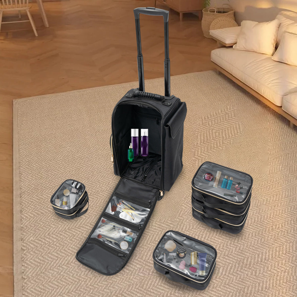 Rolling Makeup Train Case with Cosmetic Storage Organizer for Professionals