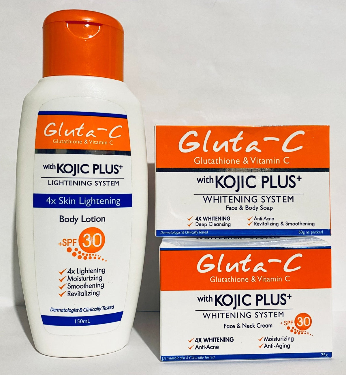 Whitening Face Cream & Body Soap Set with Kojic & Glutathione - 3 Items