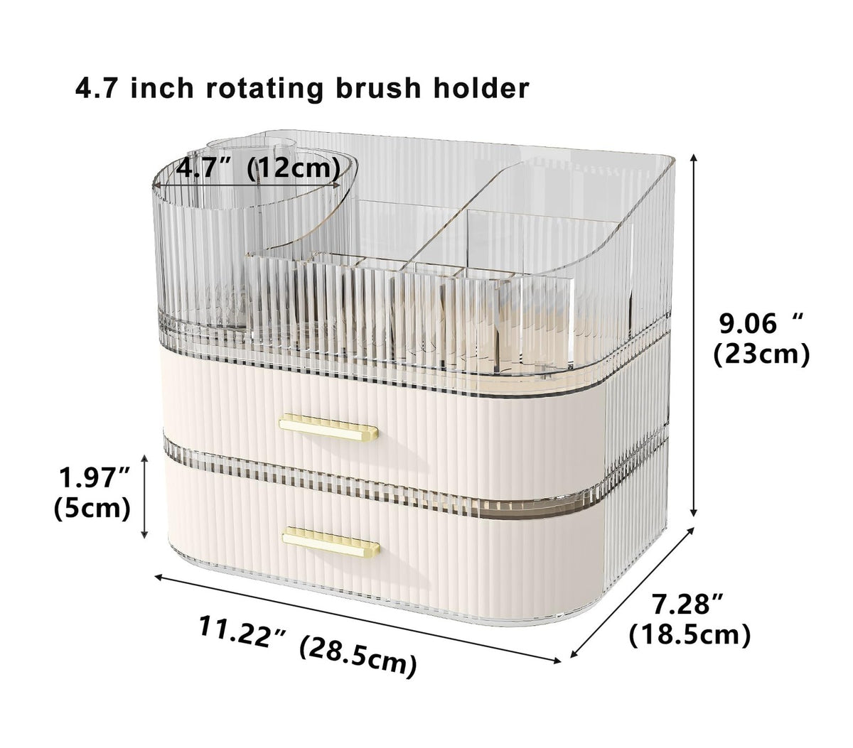 Stackable Makeup Organizer with Rotating Brush Holder and Large Display Case