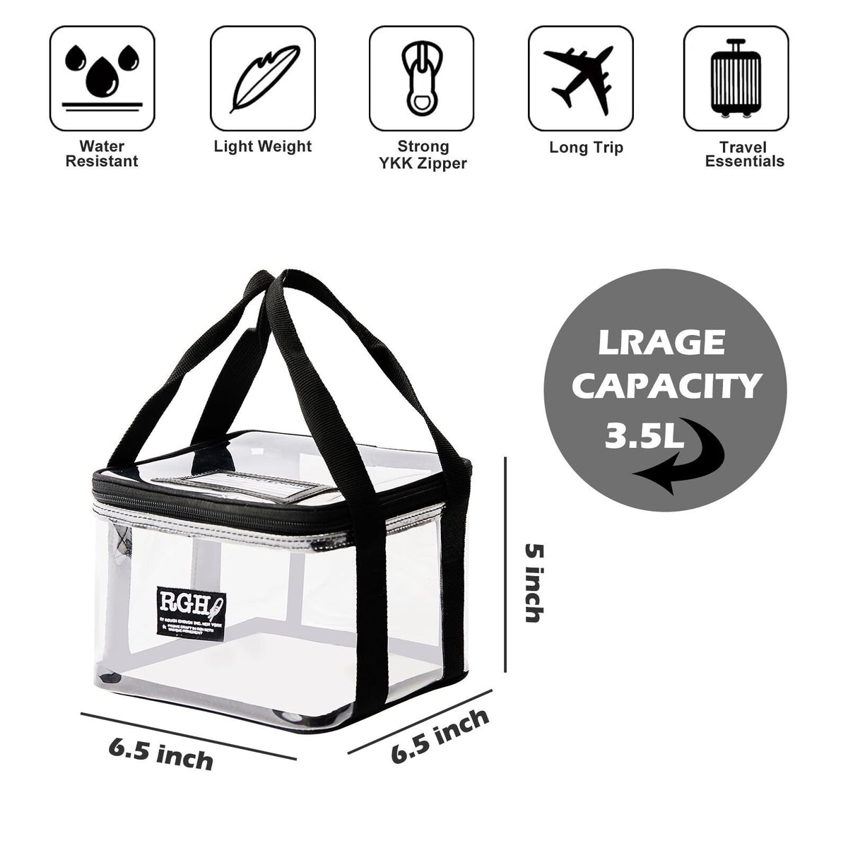 Waterproof Clear Makeup Bag for Travel & Cosmetics Organizer - Black