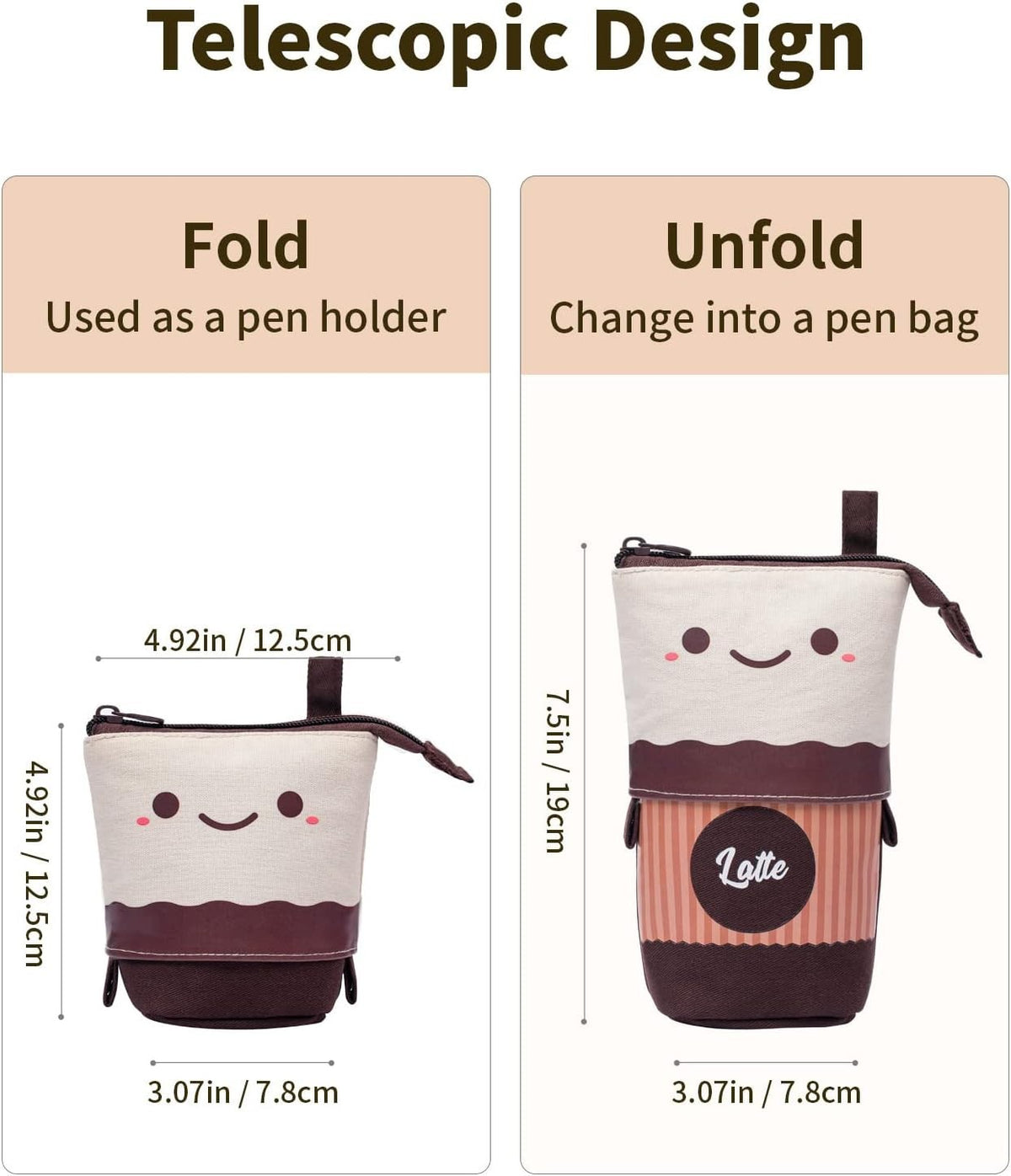 Brown Telescopic Pencil Case - Multi-Functional Makeup & Art Bag