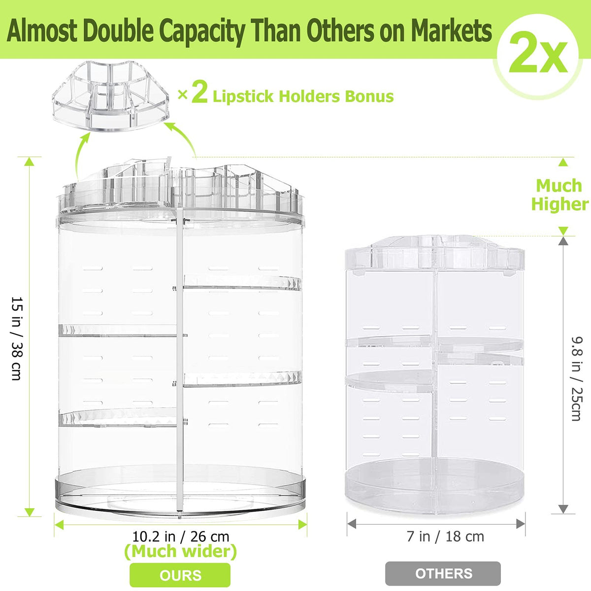Large 8-Layer Rotating Makeup Organizer Stand - Clear Cosmetic Carousel