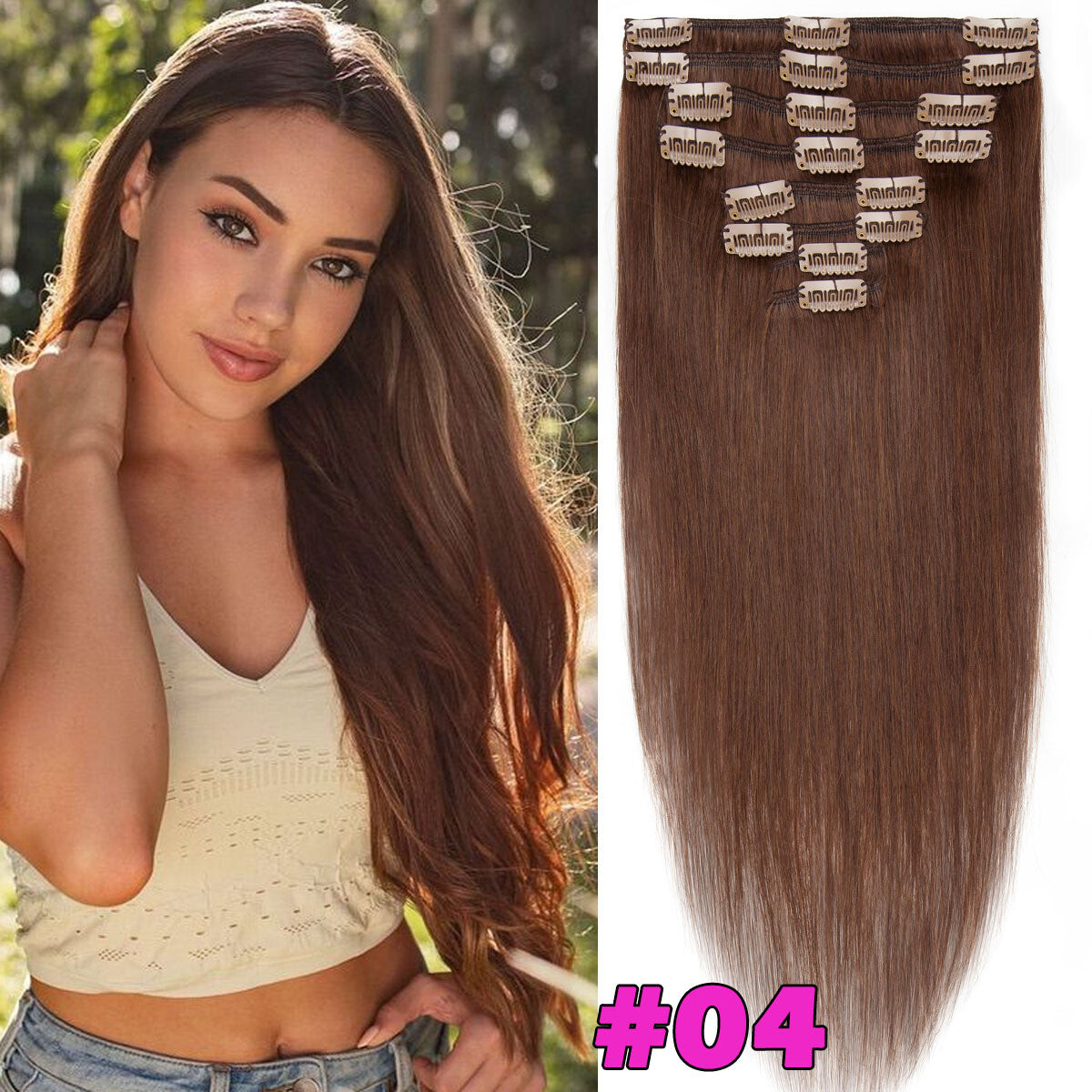 Seamless Clip-In Human Hair Extensions - Full Head Remy Hair Wefts