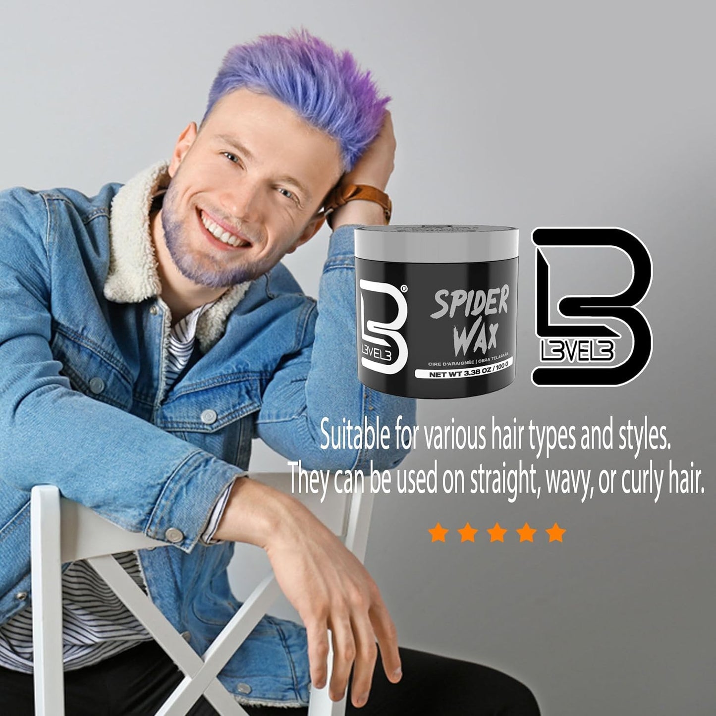 L3 Level 3 Spider Hair Wax - Strong Hold, Long Lasting, Medium Shine, Flake-Free Men’s Hair Styling Product