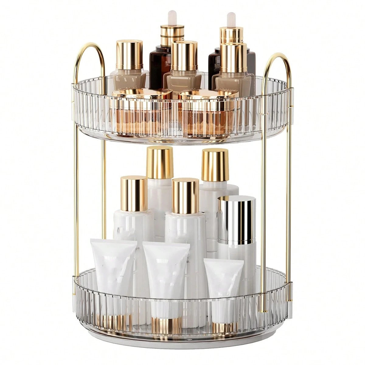360° Rotating Makeup Organizer 2-Tier Bathroom Storage for Cosmetics