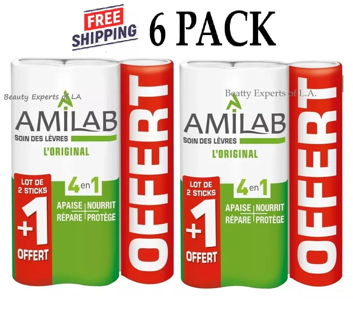 Lip Balm Stick 4-Pack - Moisturizing, Nourishing & Repairing from France