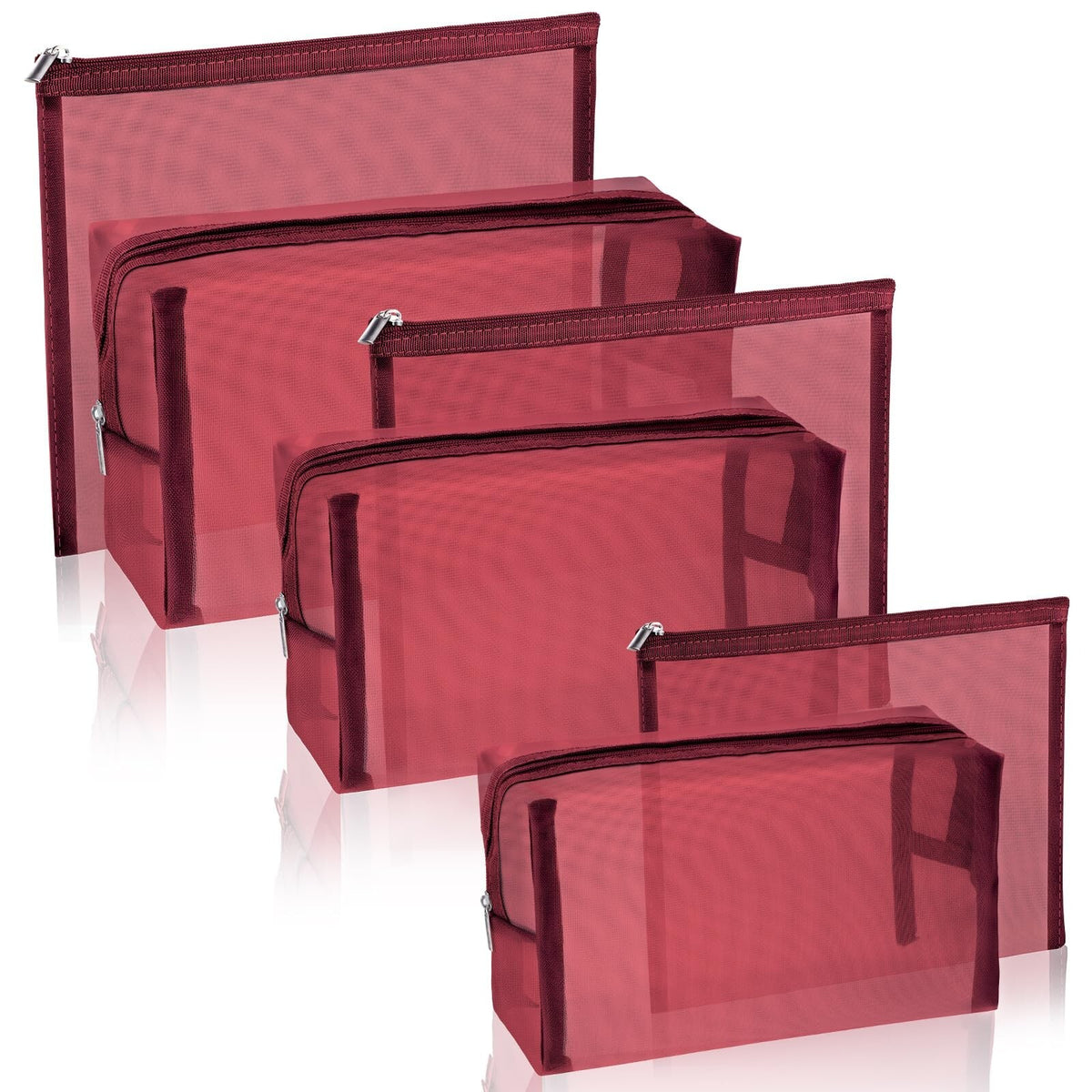 Mesh Makeup Bags Set of 6 Portable Travel Organizers with Zippers