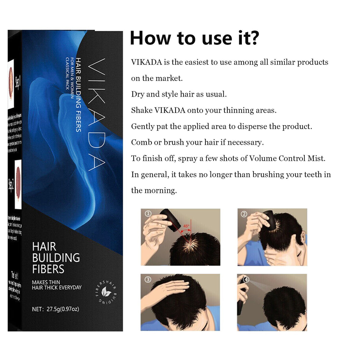 Hair Fibers Thickening Powder Medium Brown 27.5g - 2 Pack