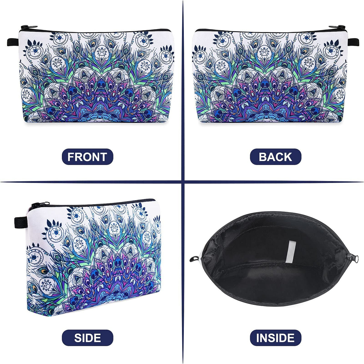 Small Waterproof Makeup Bag for Women - 2 Pack Blue Cosmetic Organizer