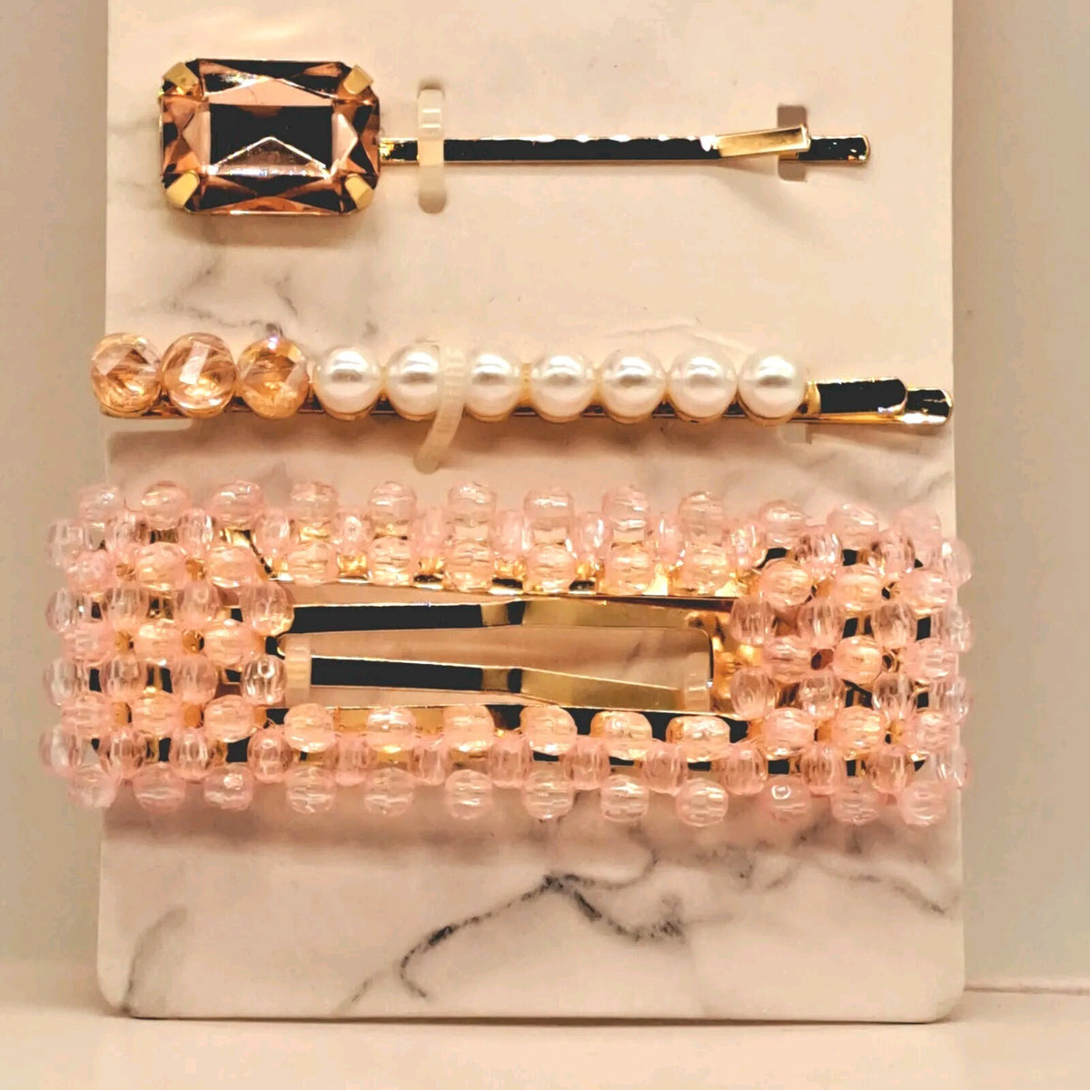 Hive And Co. Pink Beaded Barrette Pearl Bobby Pin Jewel 2 PACKS