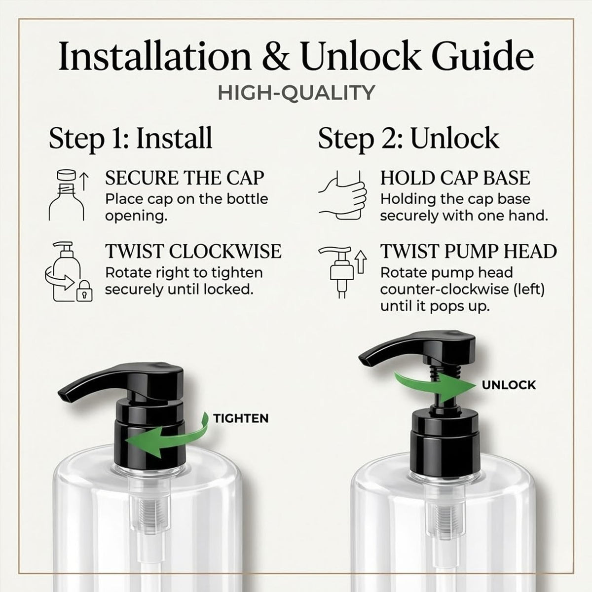 Salon-Quality Pump Dispensers for Shampoo & Conditioner - Black, 2 Pack