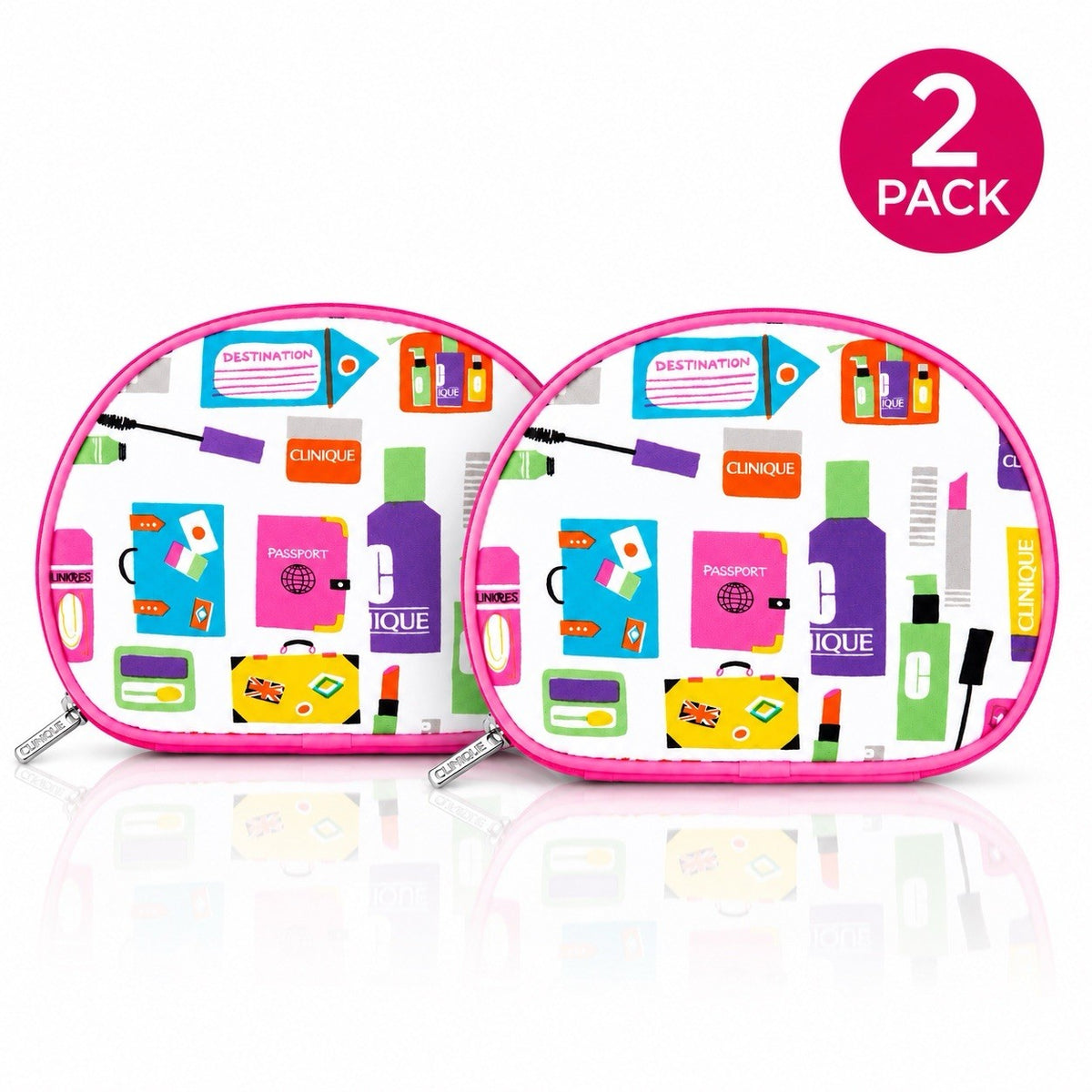 Travel Cosmetic Bag Organizer Set - Pink Trim, 2-Pack