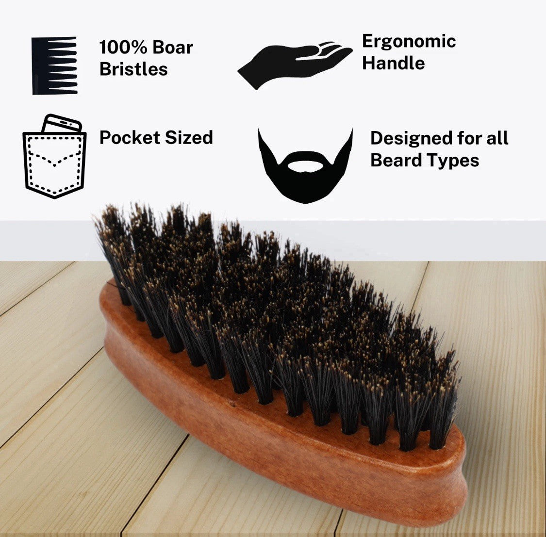 Wood Mini Travel Beard Brush with Boar Bristles and Wooden Handle