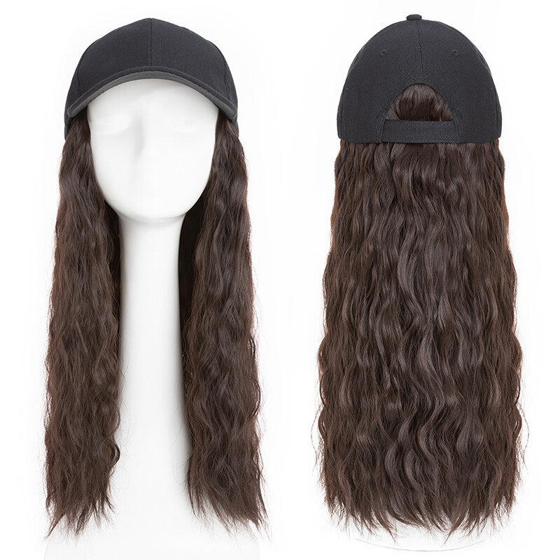 Baseball Cap with Synthetic Hair Extensions - Straight, Curly, Wavy Fits Most