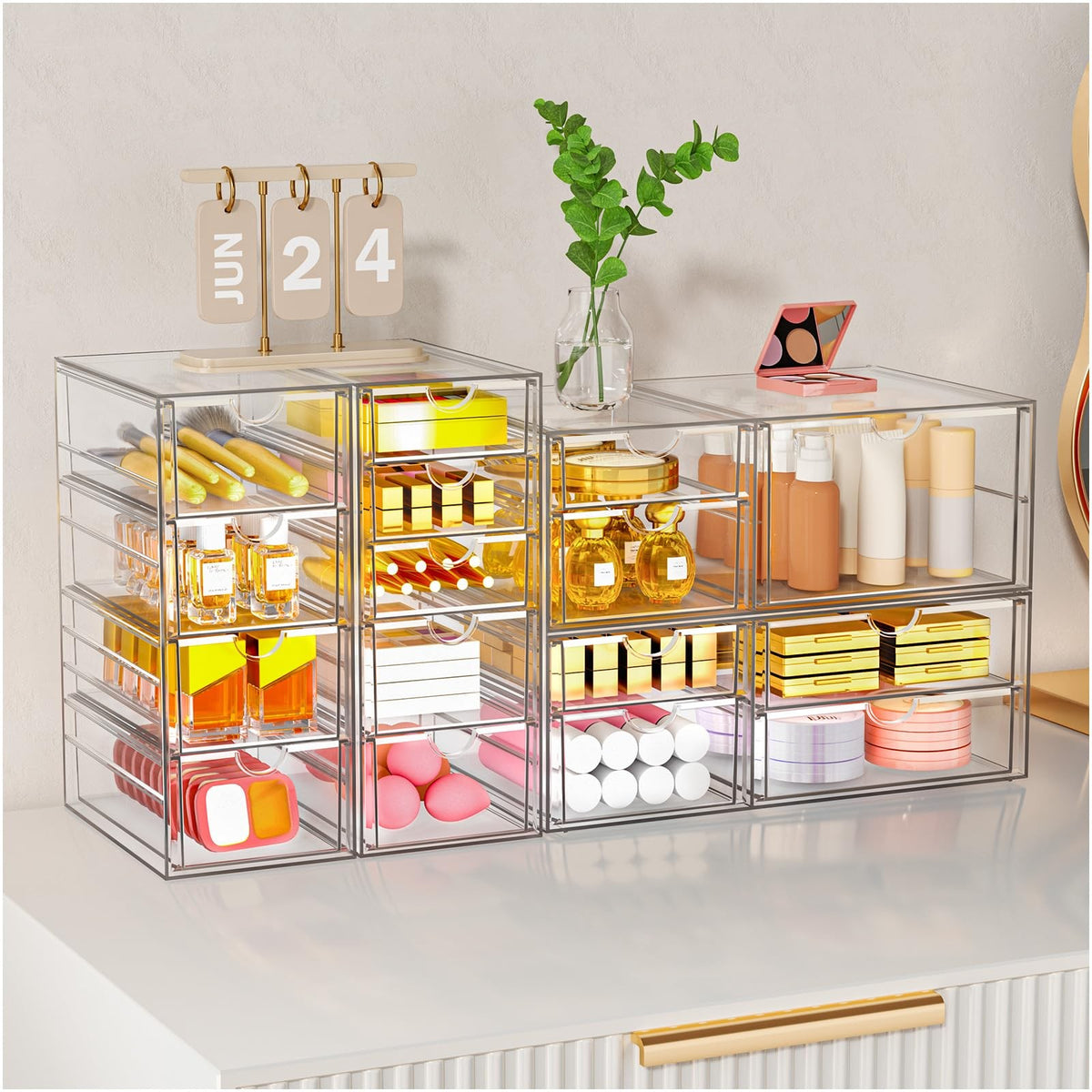 Stackable Acrylic Storage Drawers for Makeup, Bathroom, and Office Organization - 7 Compartments