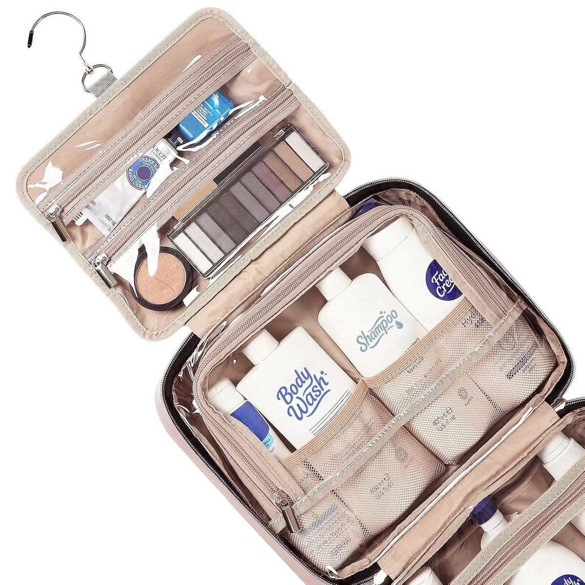 Travel Organizer Bag with Compartments for Toiletries and Makeup - Pink