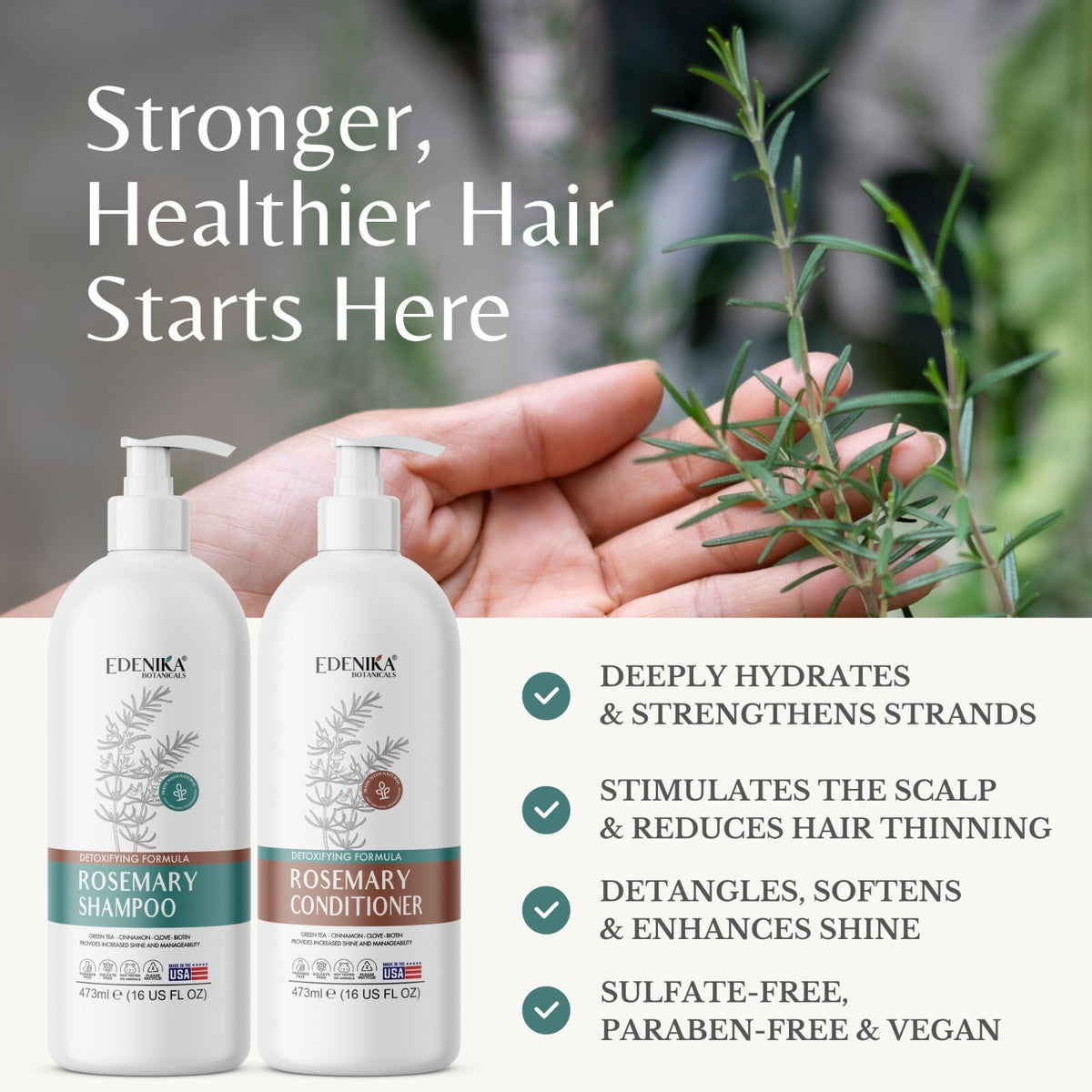 Detoxifying Rosemary Shampoo & Nourishing Conditioner Set - Organic Hair Care