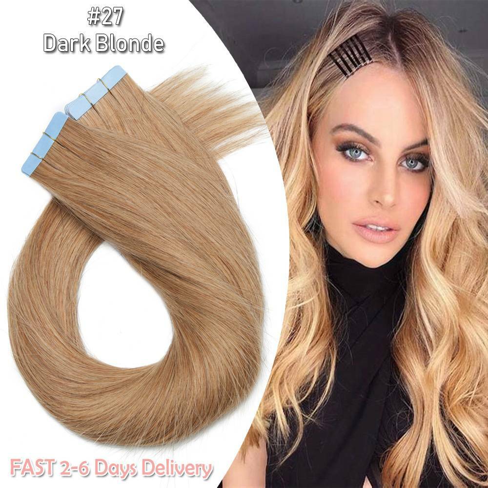 Remy Human Hair Extensions Full Head Skin Weft 80pcs Thick Tape-In Set